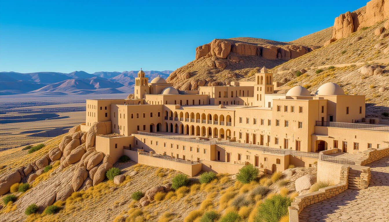 Historic Monastery in Arid Mountain Landscape