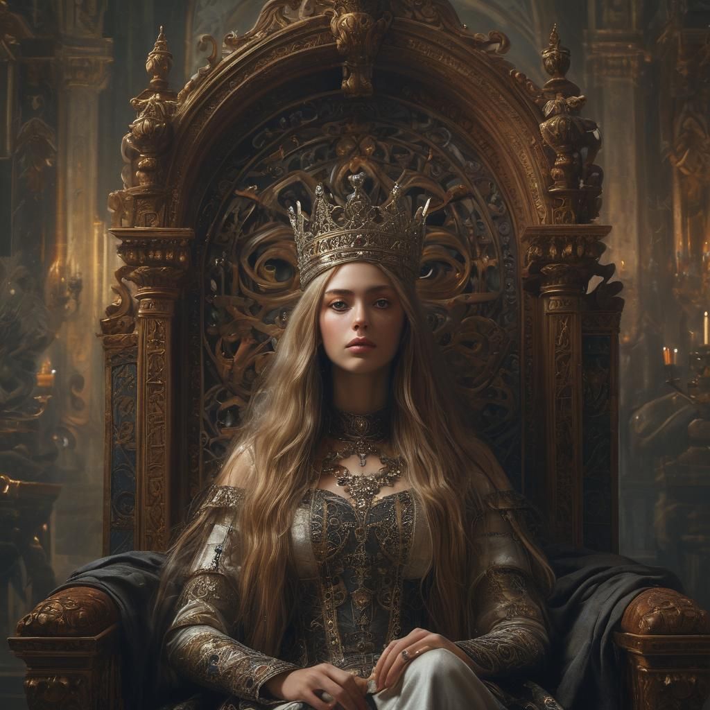 Regal Woman with Multicolored Eyes in Dark Fantasy Style