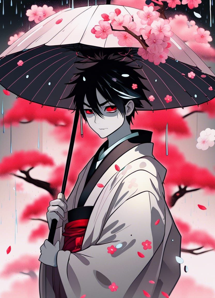 Ghost Boy in Sakura Rain: Polychromatic Portrait