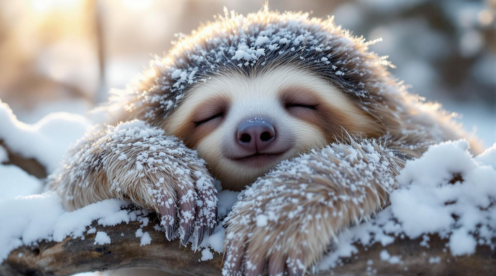 A Sloth's Winter Slumber in the Snowy Landscape