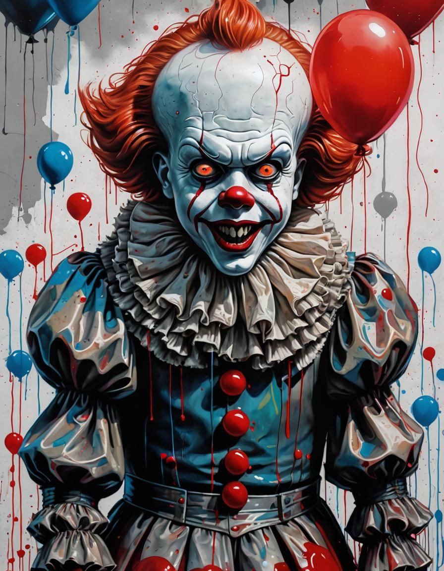 Pennywise Clown Graffiti Art with Red Balloon