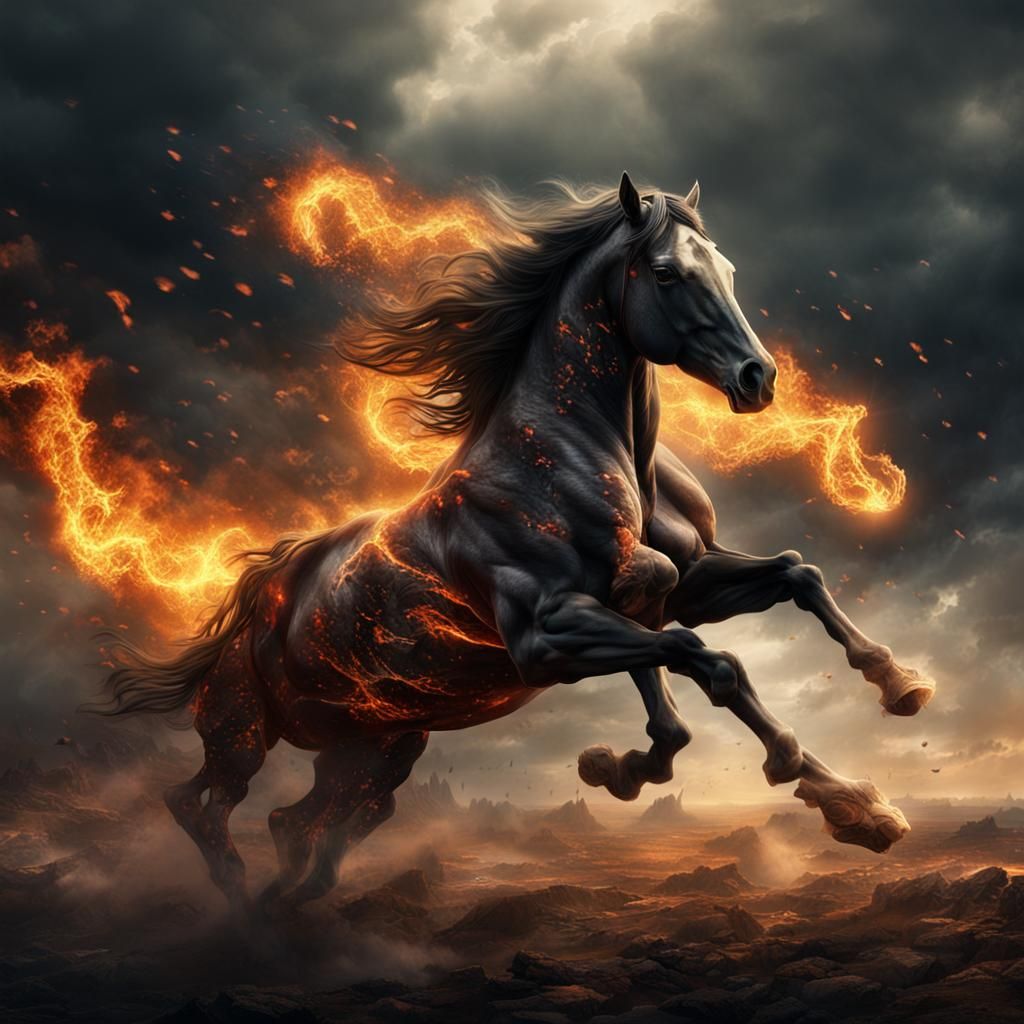 Hellfire Horse Rearing Up: Epic Digital Painting