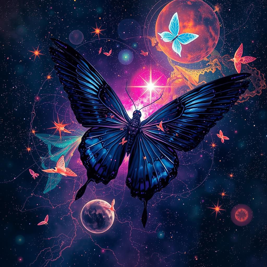 Psychedelic Fruit and Wings Illustration in Mixed Media