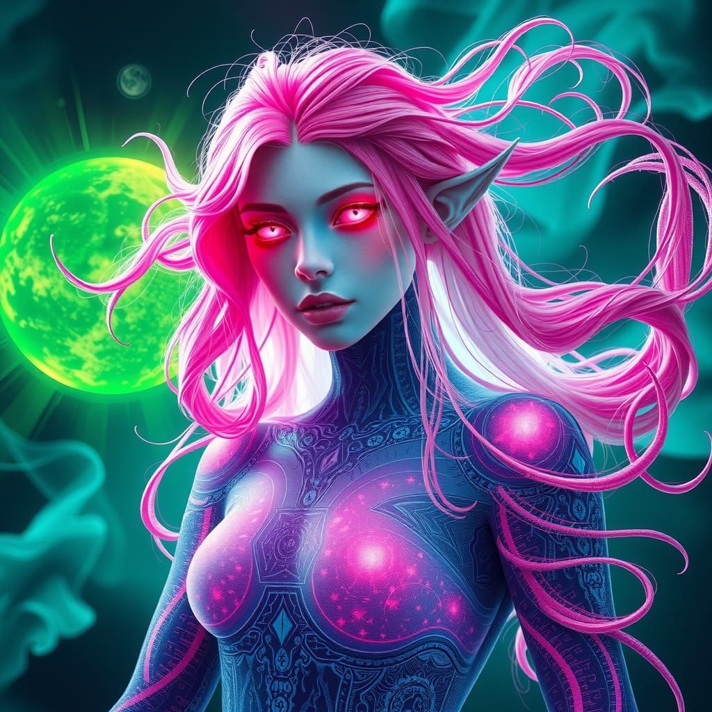 Mystical Multicolor Elven Goddess Portrait