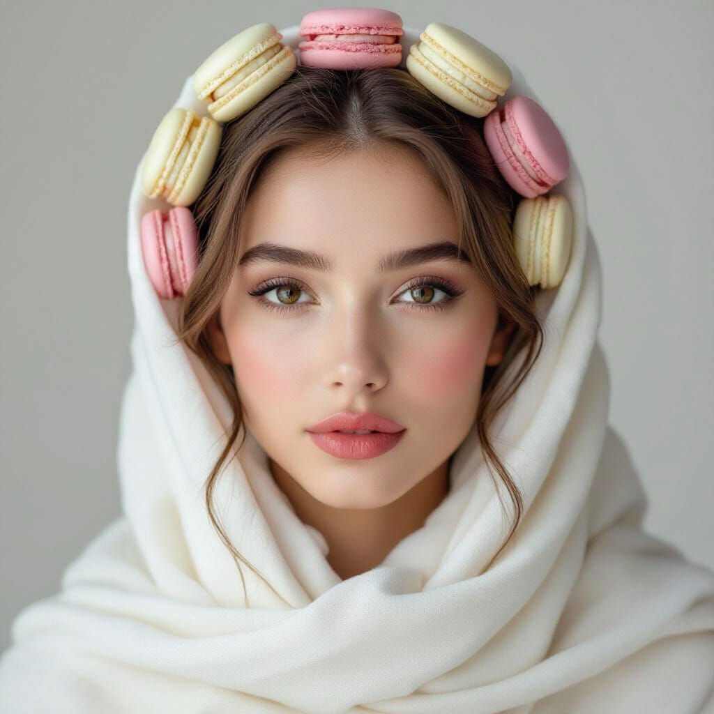 Mysterious Woman in White with Macaron Hairstyle