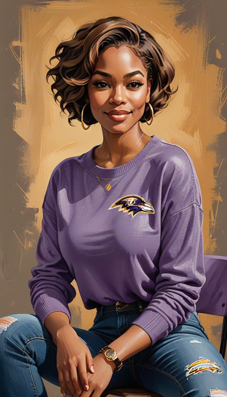 Confident Curvy Woman in Classic Gouache Style