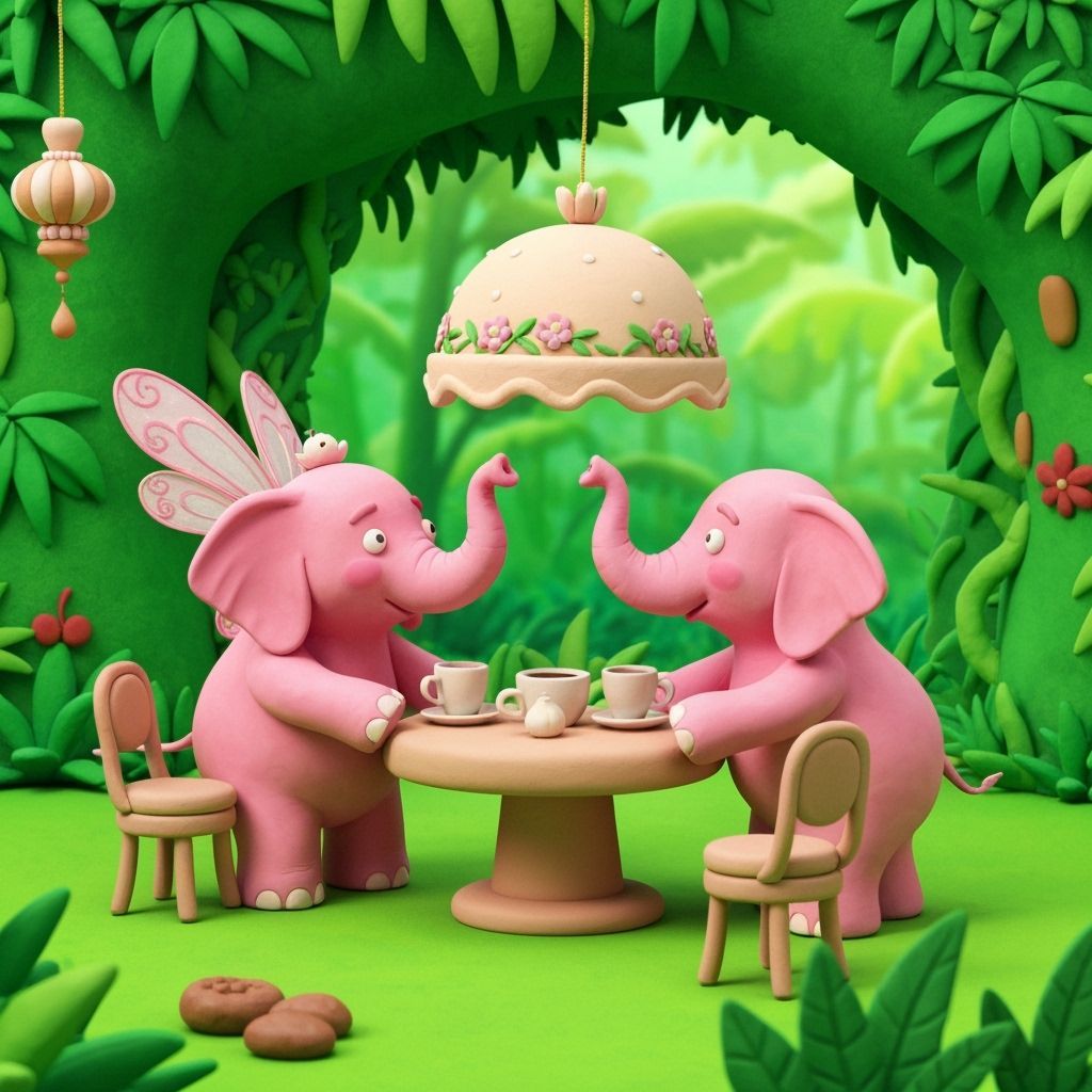 Pink Elephants Enjoy Coffee at Fairy Cafe