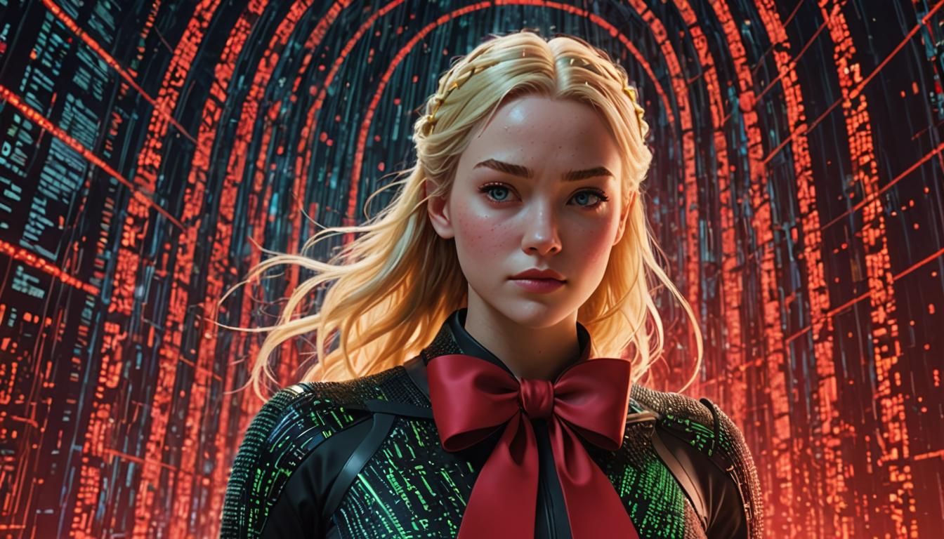 Blonde Woman in Matrix Data Stream: 3D Digital Art