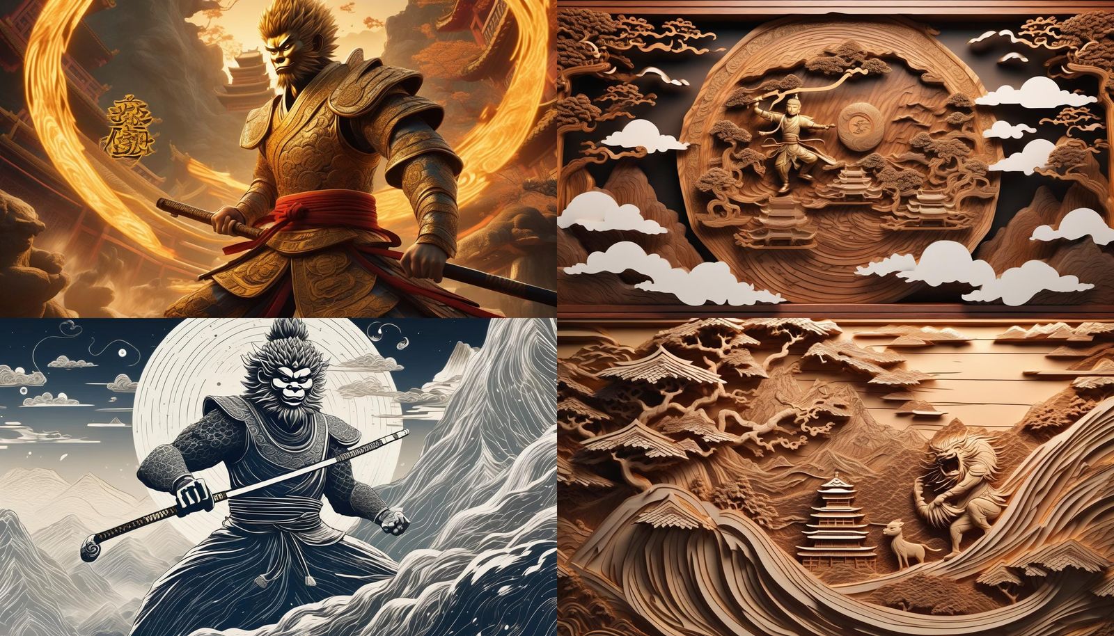 Sun Wukong Wood Carving: Rebel's Fierce Attack