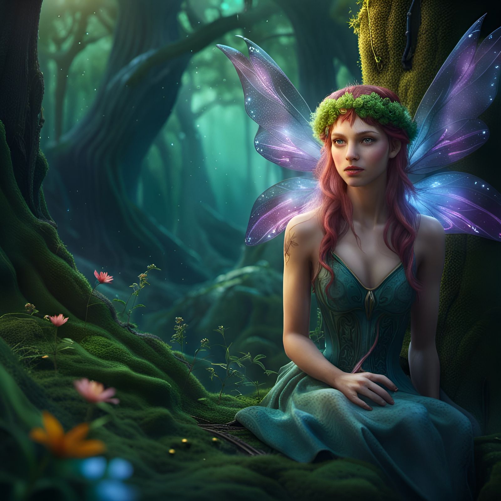 Beautiful Fairy in Wooded Everglade, Fantasy Art