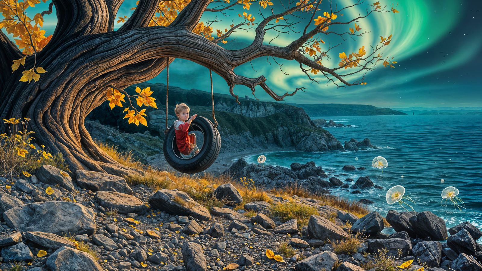 Timeless Oil Painting of Northern Lights over East Anglia Co...