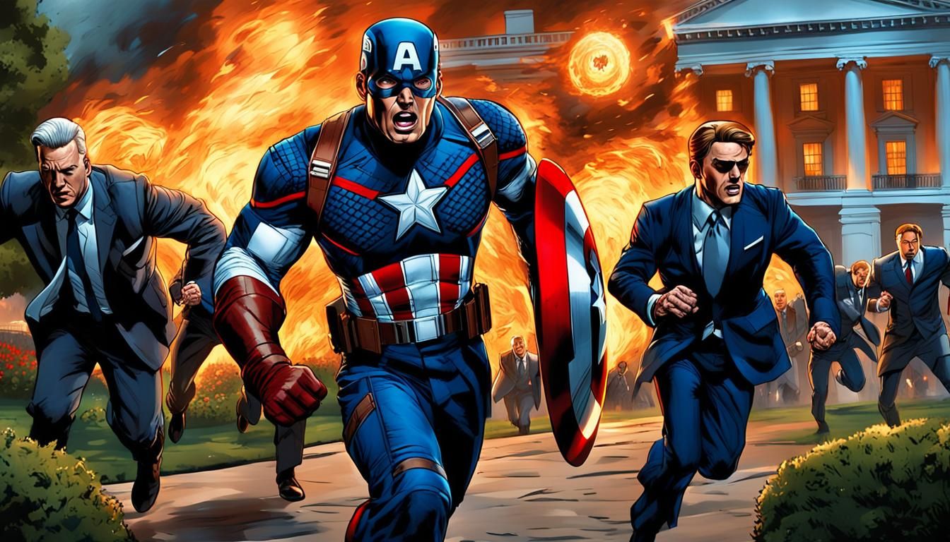 Captain America Defends President from Iron Monger Attack