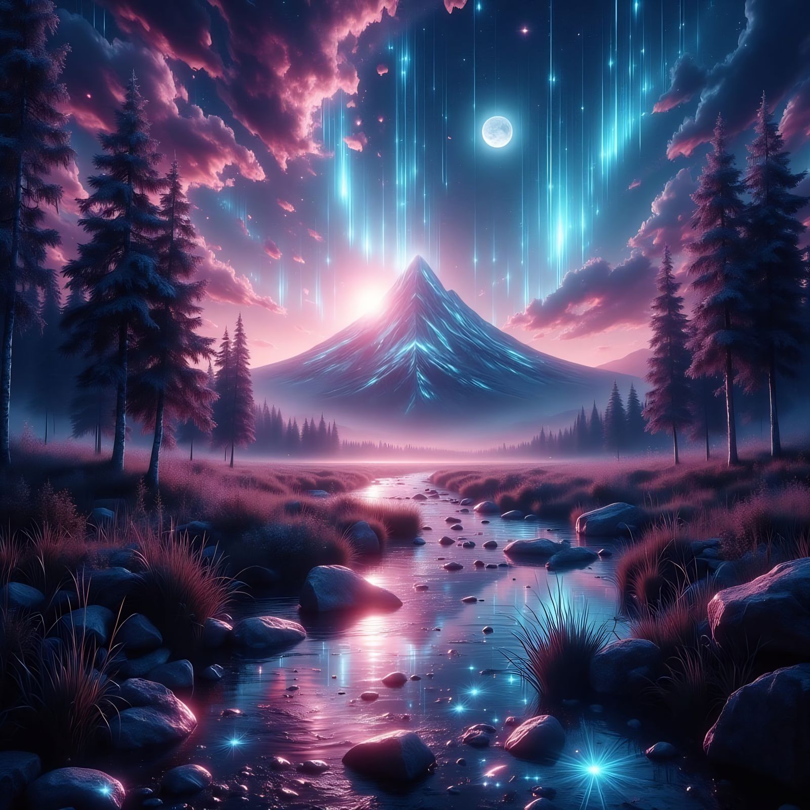 Cosmic Field with Glowing Cracks, Digital Art