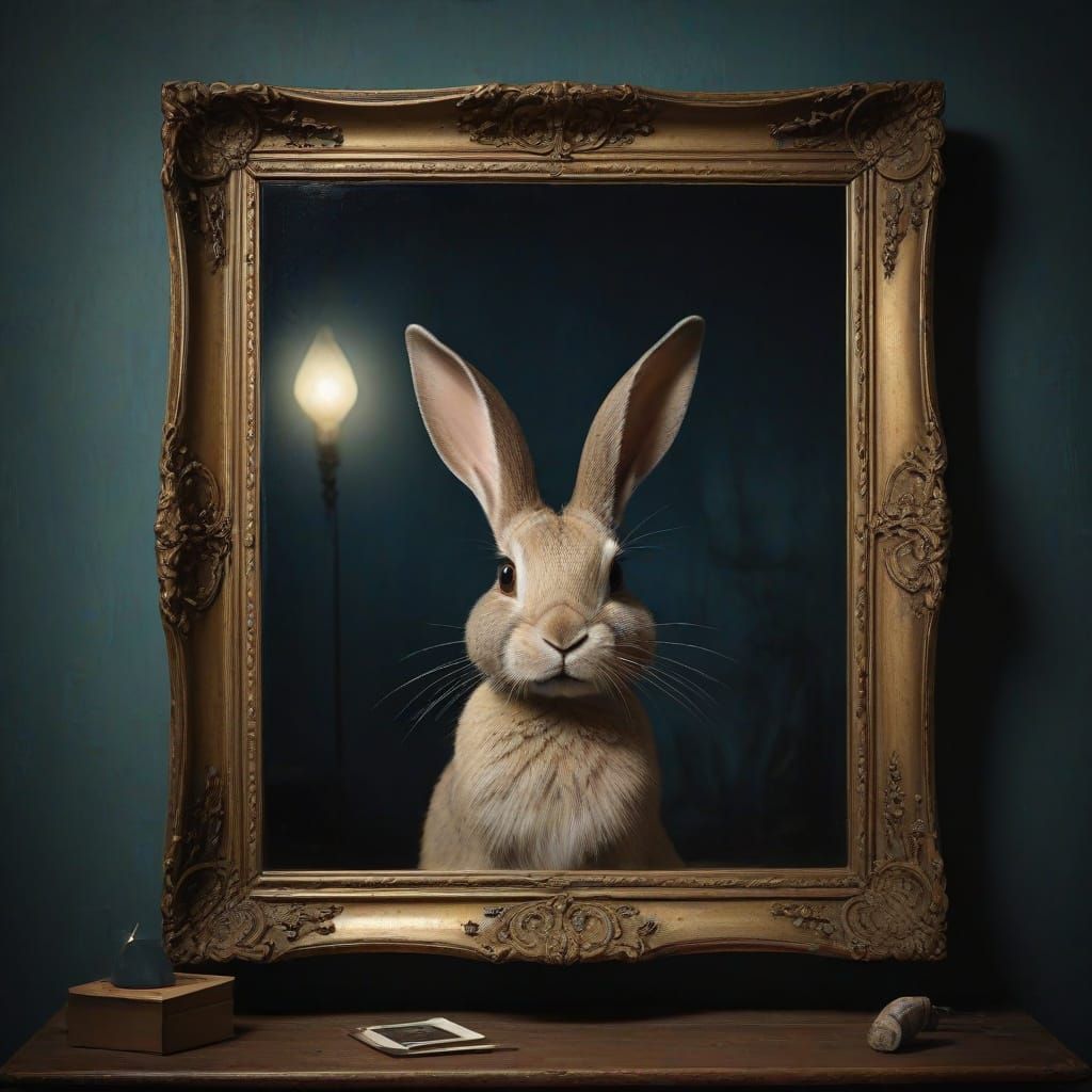 Old Icon Contemplates Enigmatic Night in Surreal Mirror