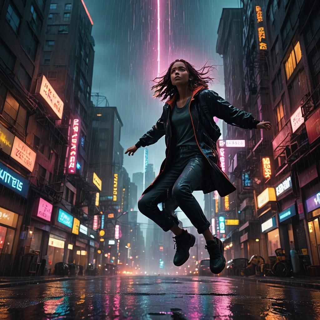 Person Above Cityscape in Hyper-Realistic Digital Art