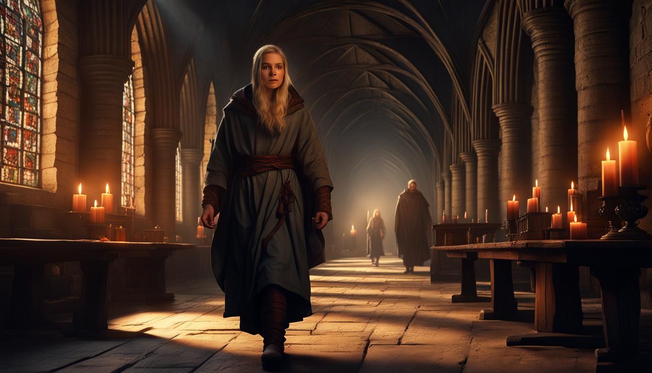 Medieval Abbey Library: Saxon Woman and Norse Monk