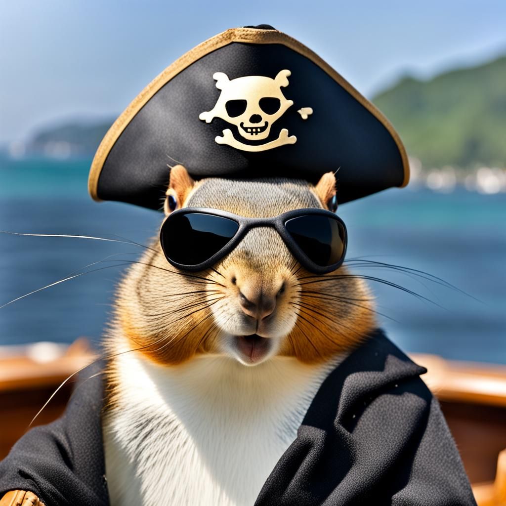 Pirate Squirrel with Blindfold at Sea