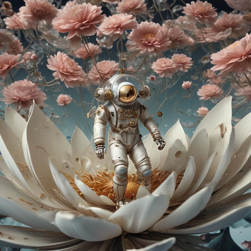 Clockwork Astronaut Emerges in Surreal Dreamscape