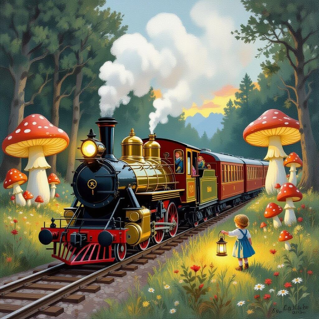 Whimsical Train Adventure in Mushroom Meadow