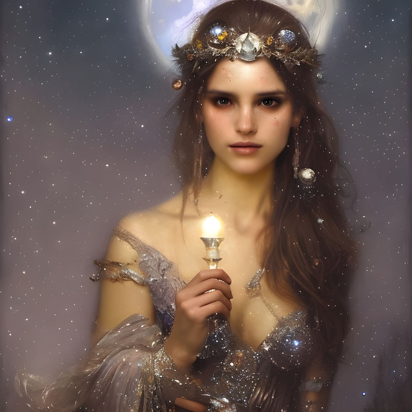 Gem-Encrusted Lady Illuminated by Moonlight