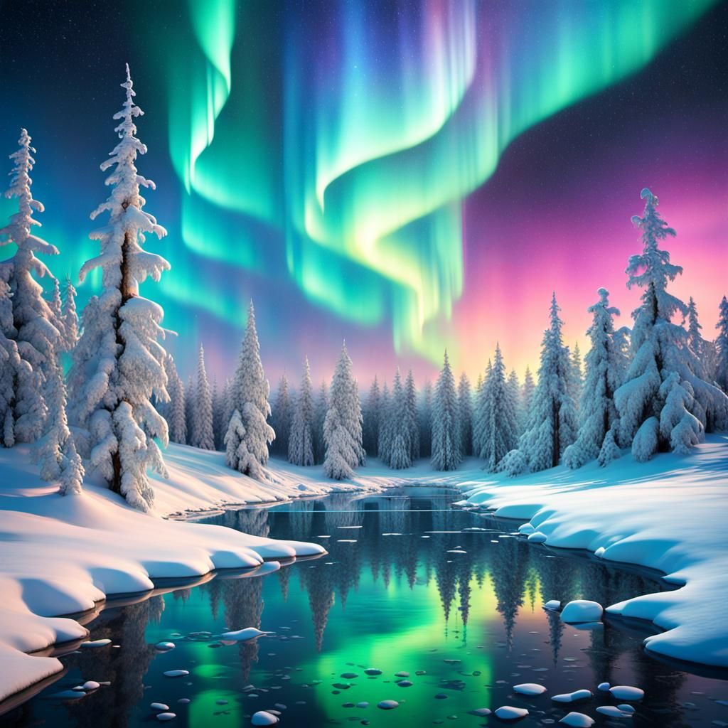 Spectacular Aurora Borealis Over Lapland in Surreal Style