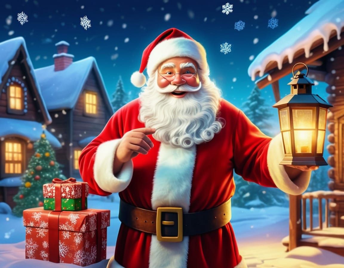 Santa Claus Delivering Gifts in Ethereal Night Glow
