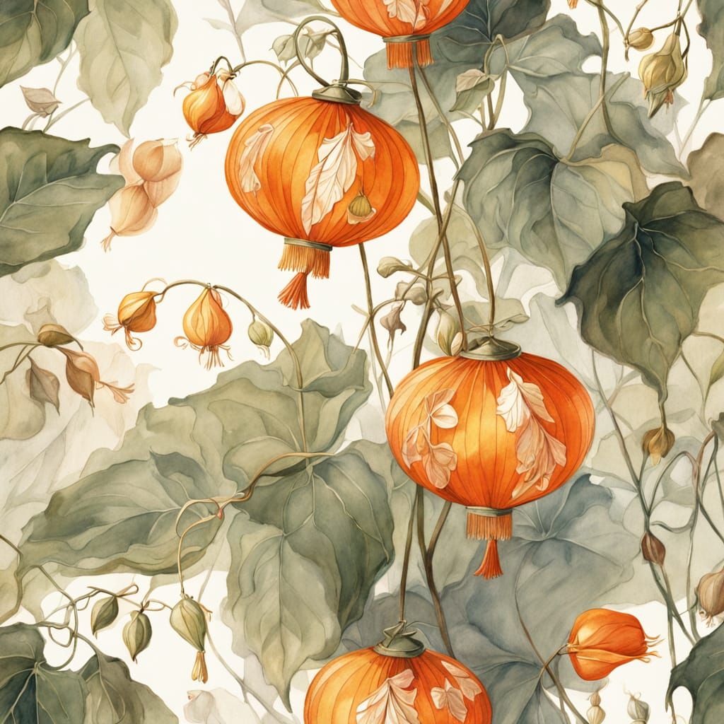 Delicate Watercolor Botanical of Chinese Lantern
