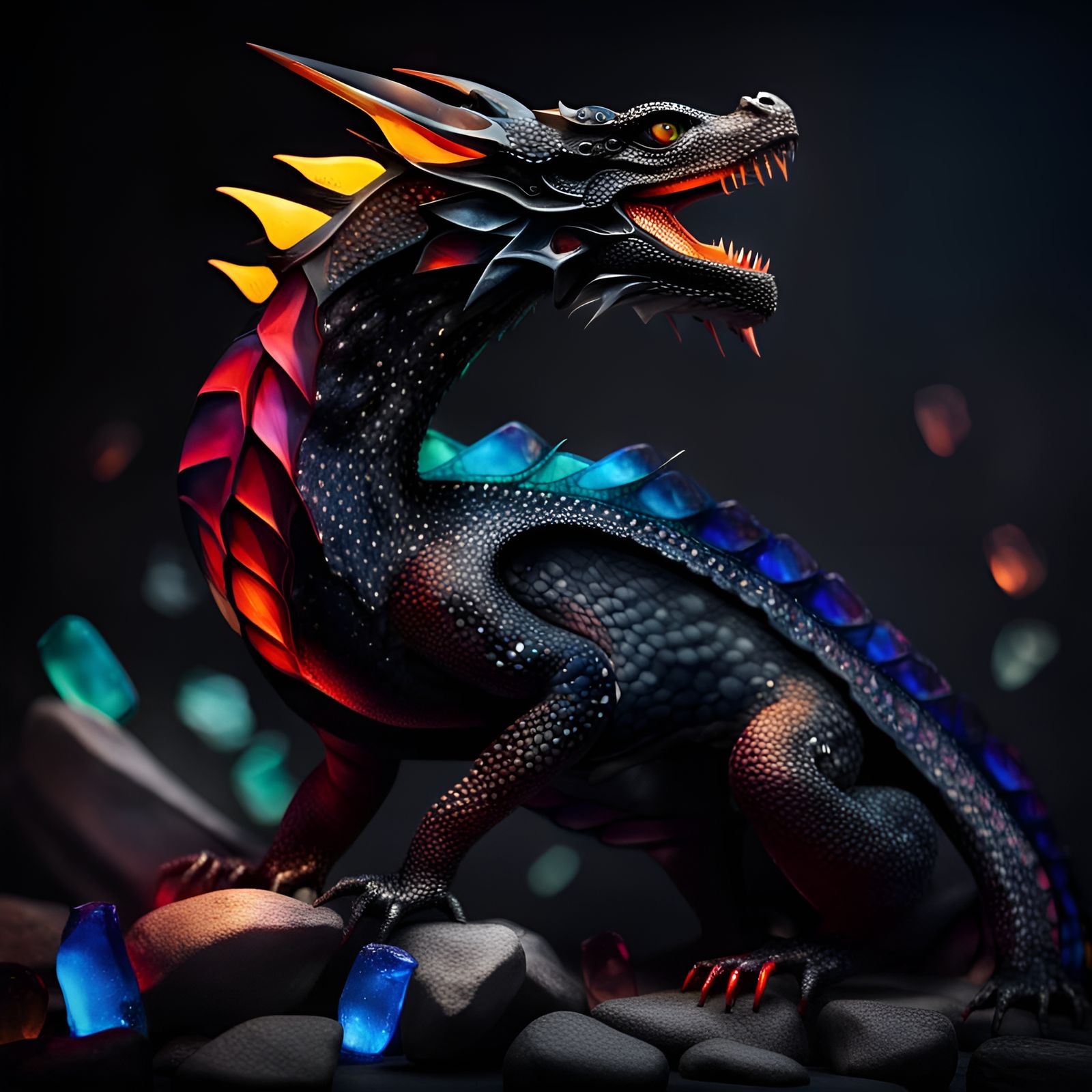 Realistic Black Dragon Breathing Fire Portrait