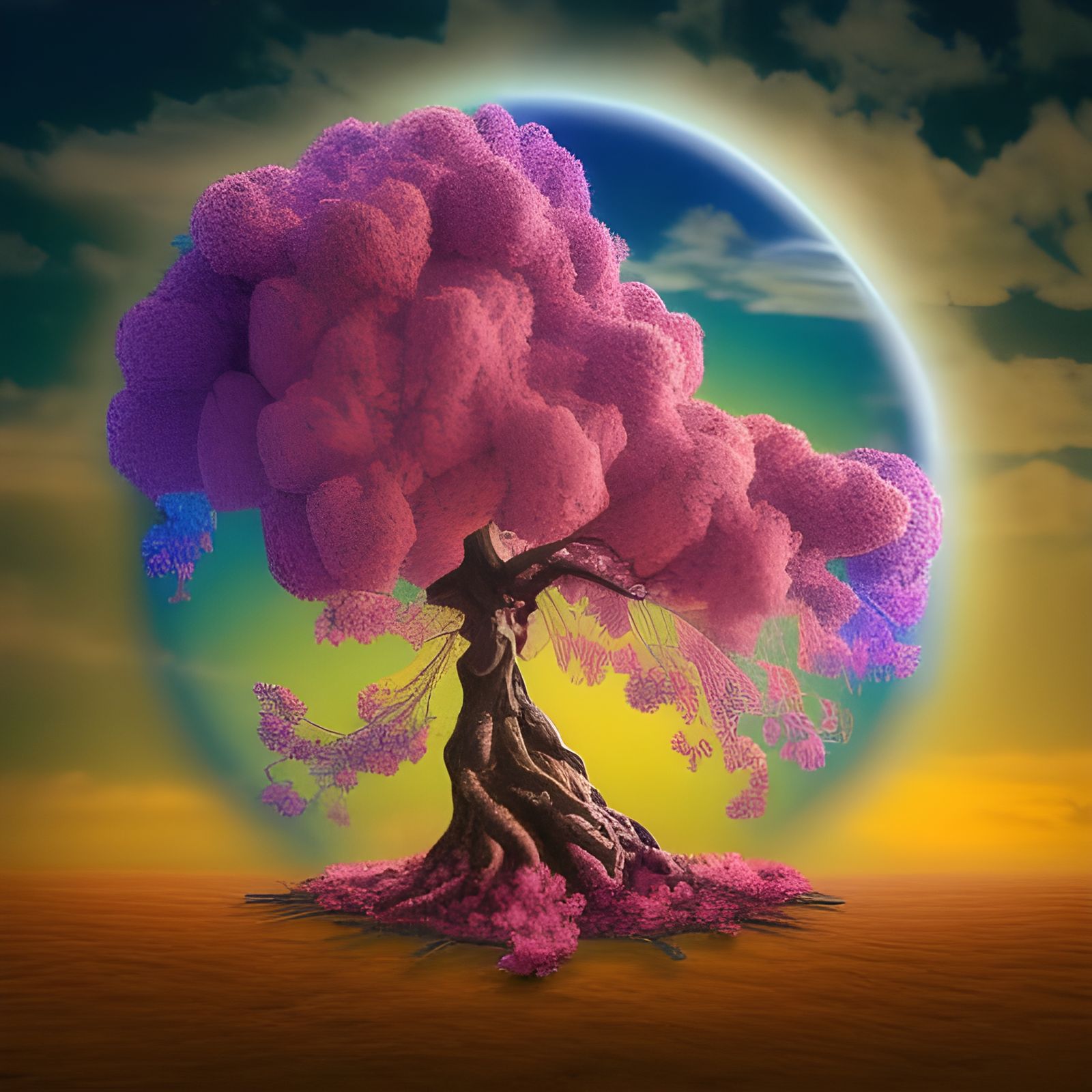 Summer World Tree at Sunset in Porcelain Relief