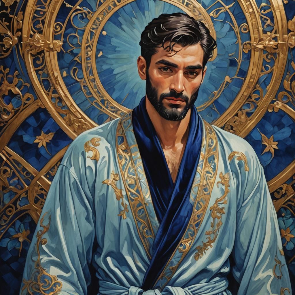 Divine Being in Art Nouveau Velvet Bathrobe