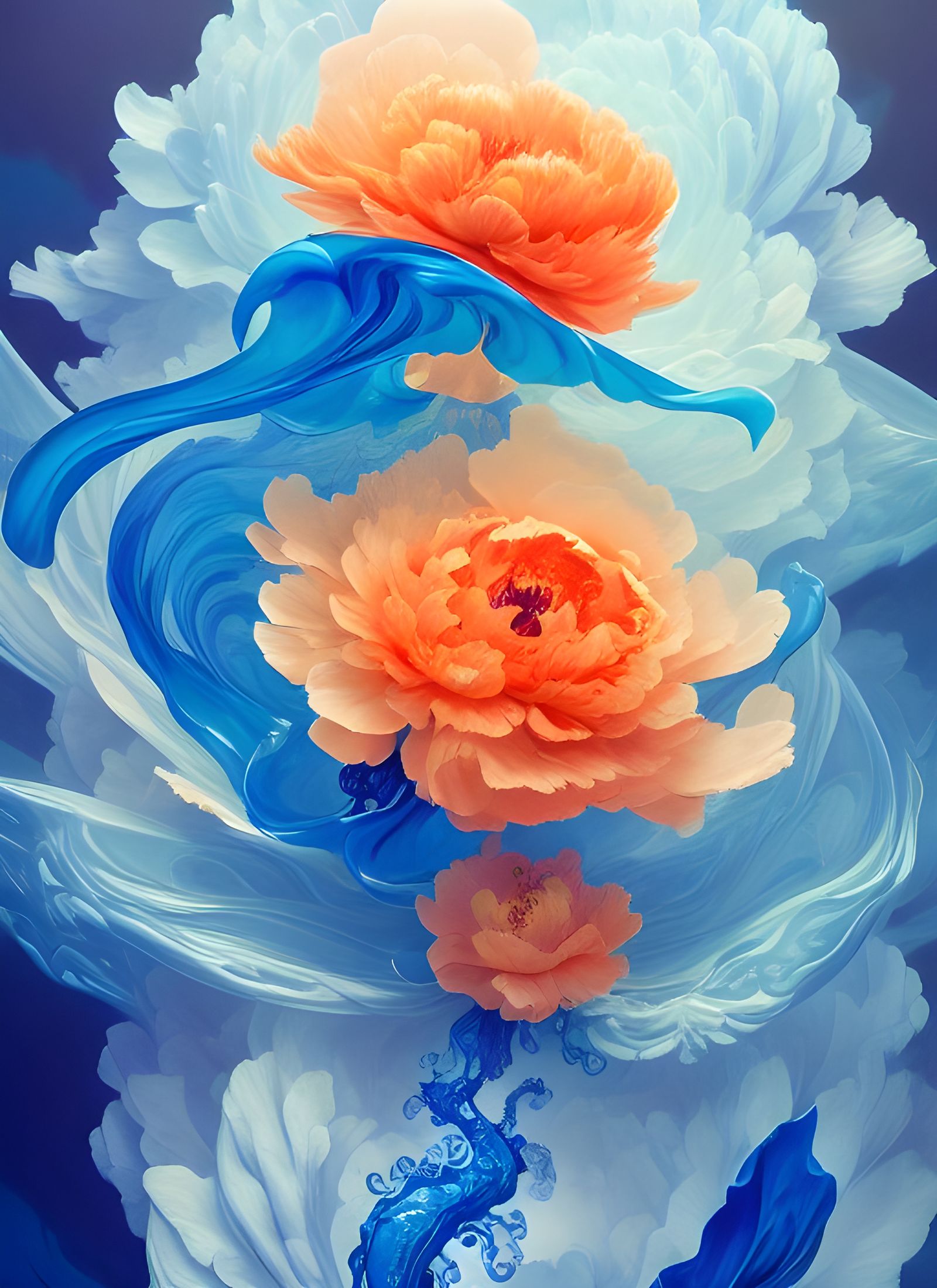 Floral Winds: Transparent Ink Poster Art