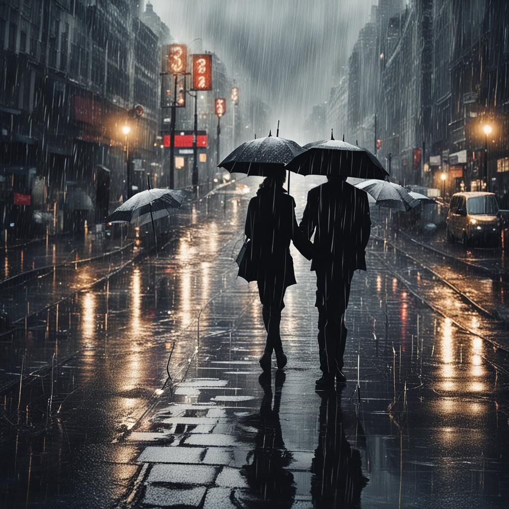 Rainy Night Street Scene with Reflections