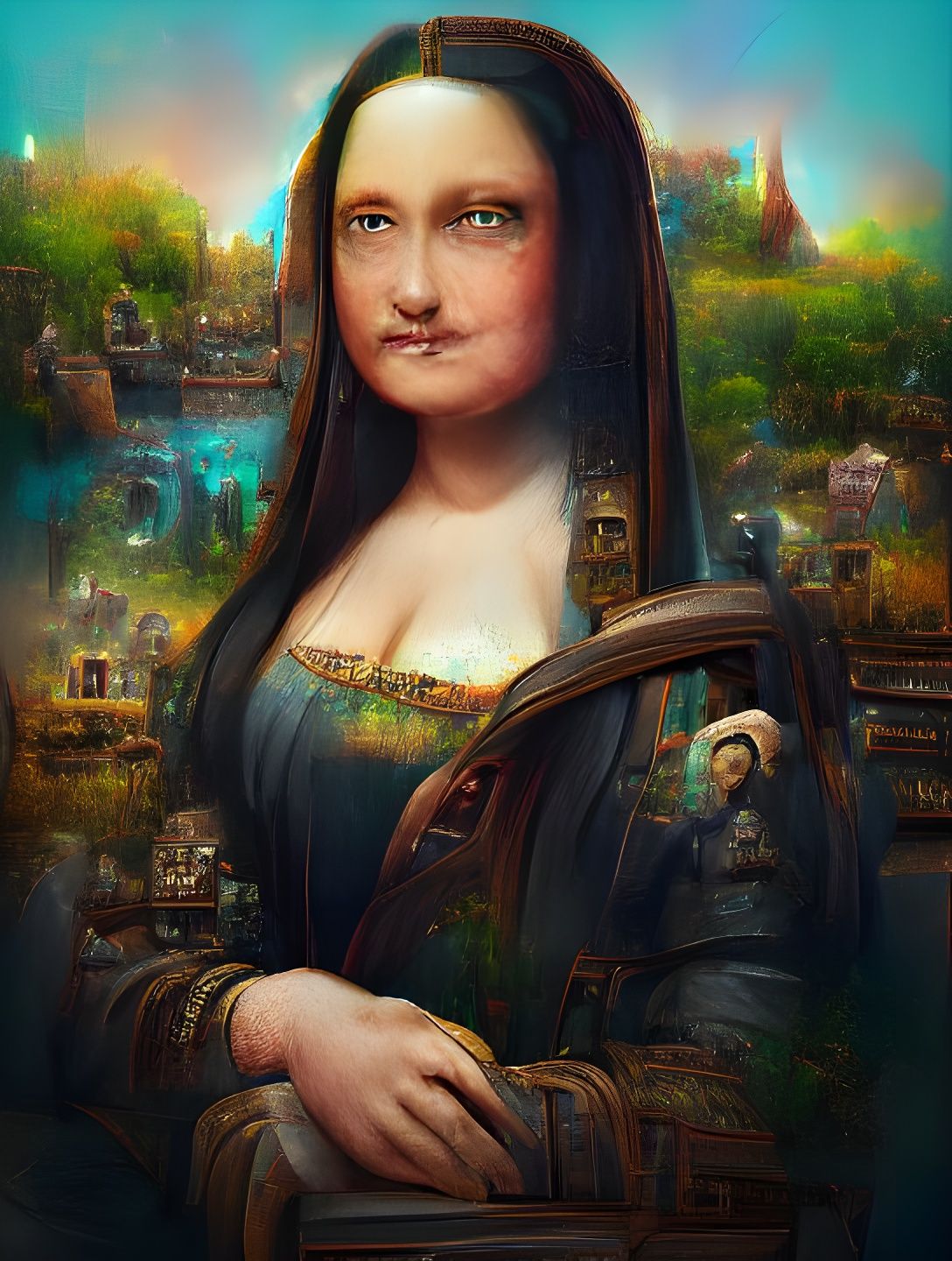 Mona Lisa by Gustave gore and Fernando knab and Thomas Kinkade" - weight: 1

"trending on Artstation Behance HD digital ...