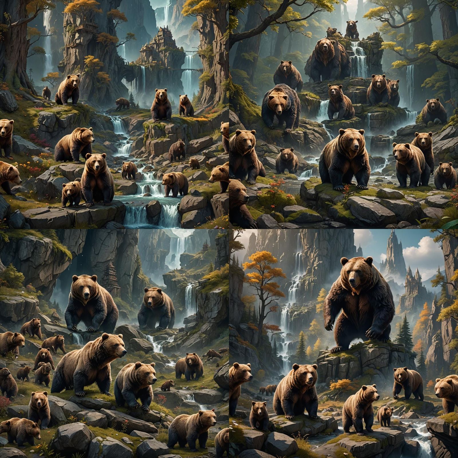 Detailed Matte Painting of Bears in Fantasy Landscape