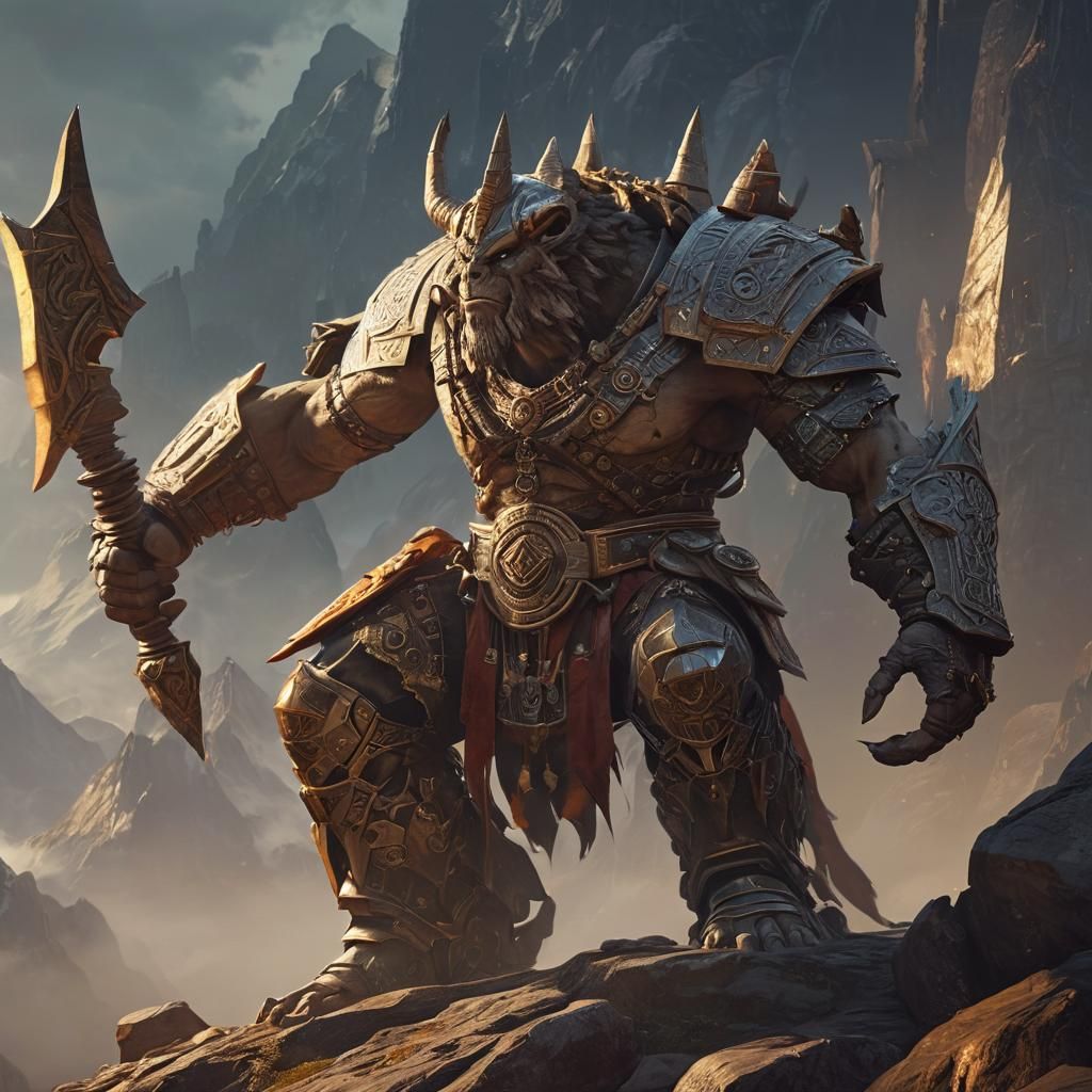 Epic Goliath Fighter in Mystical Mountains