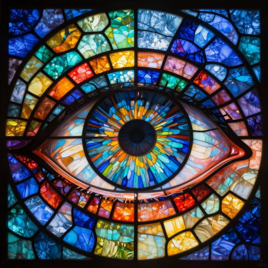 Human Eye Optical Illusion in Vibrant Stained Glass