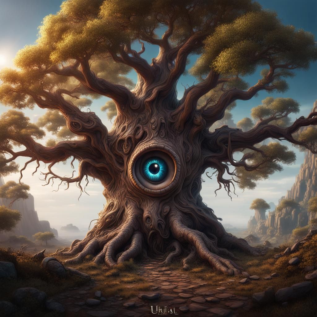 Fantastical Tree with Eyes and Ears Concept Art