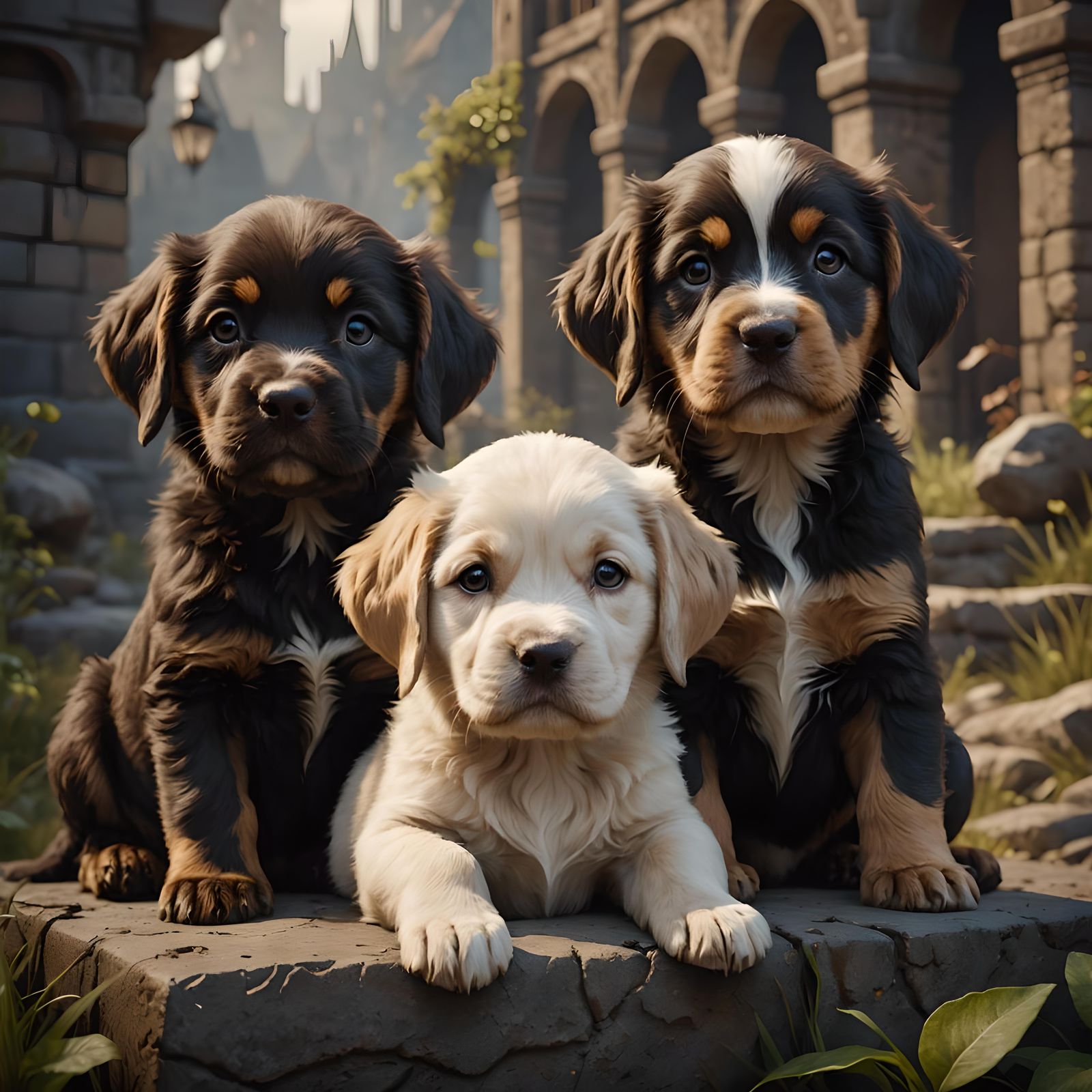 Adorable Puppies in Detailed Digital Painting