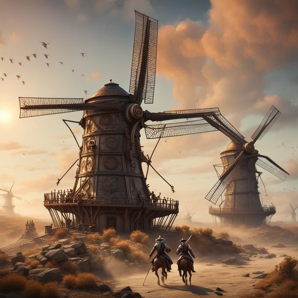 Don Quixote's Steampunk Windmill Battle