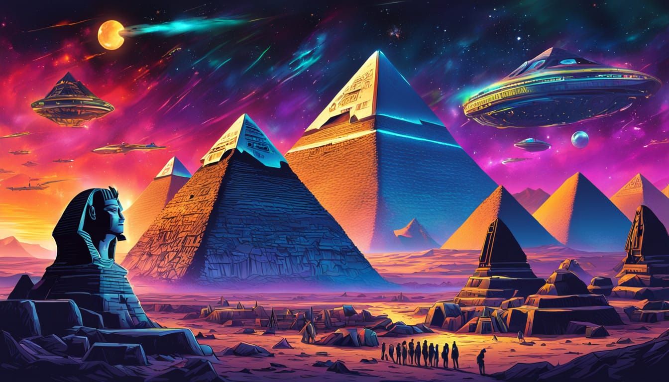 Egyptian Pyramids Under Northern Lights in Vibrant Graffiti...