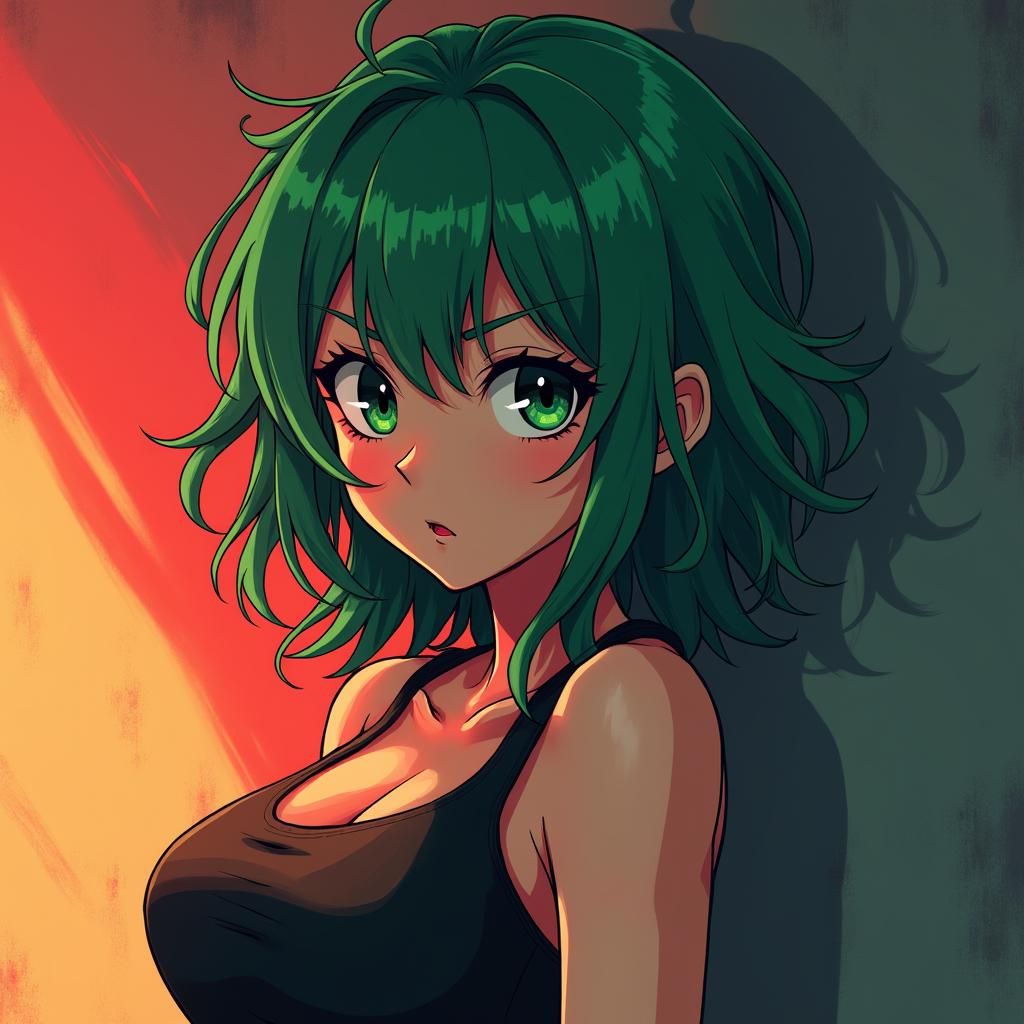 Green-Haired Woman in Anime Scan Style