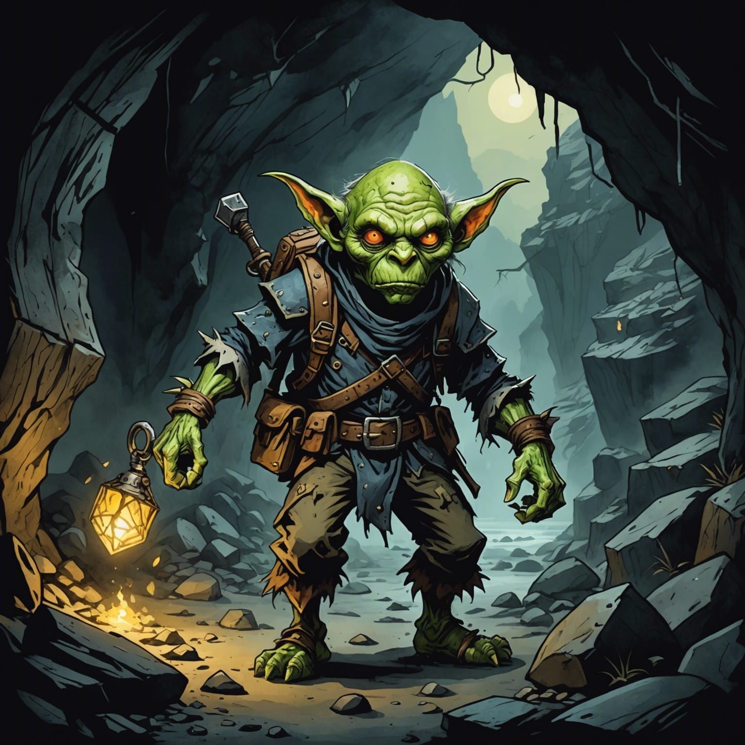 Undead Goblin Treasure Hunter in Watercolor Style