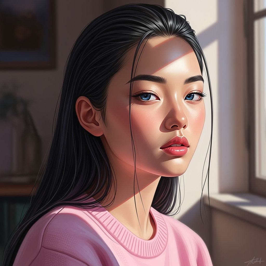 Asian Girl with Blue Eyes: Digital Art Portrait