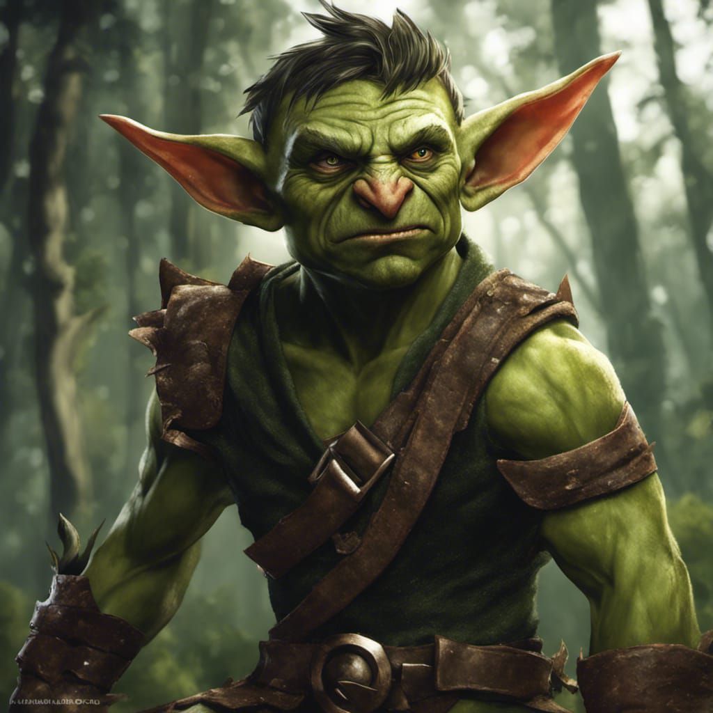 Angry Goblin Portrait in Forest, D&D Character Art