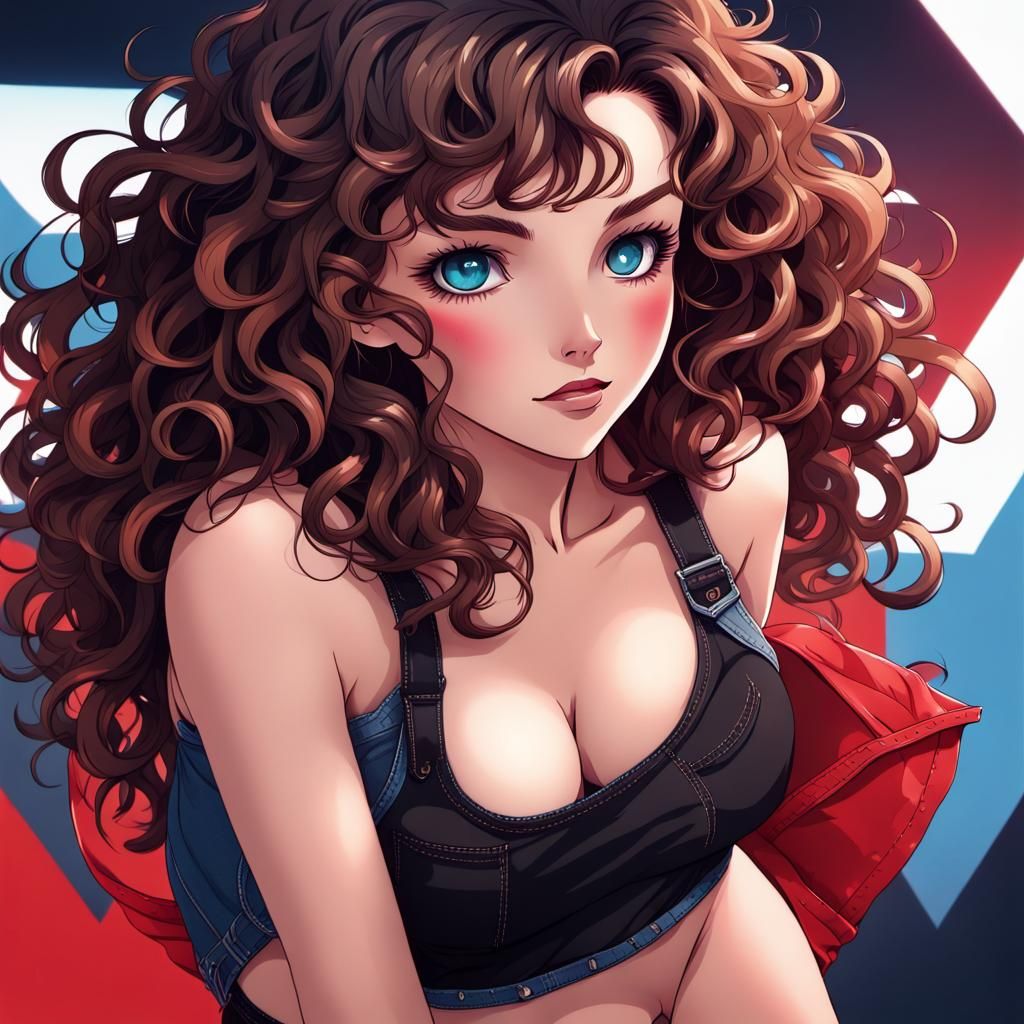 Confident Manga-Inspired Anime Girl in Bold, Vibrant Colors