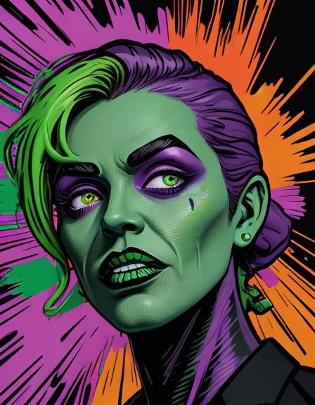 Pop Art Frankenstein Monster in Spooky Graveyard