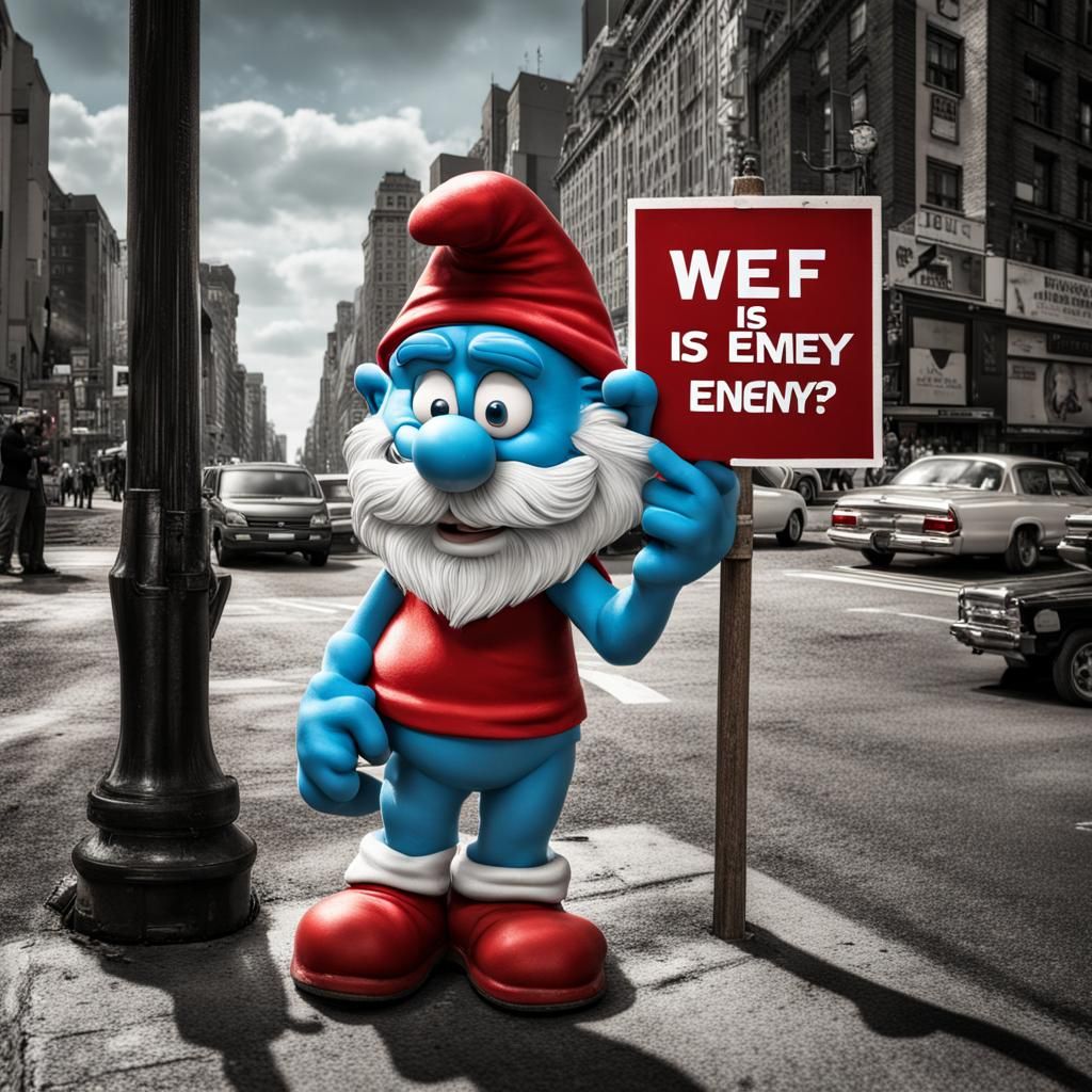 Papa Smurf Protests in a Busy City