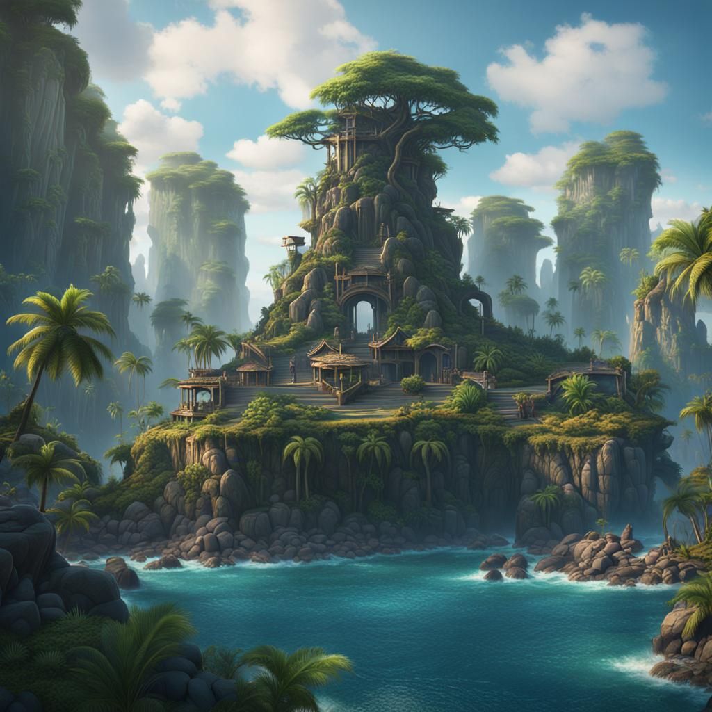 Tropical Island Paradise in Detailed Matte Painting