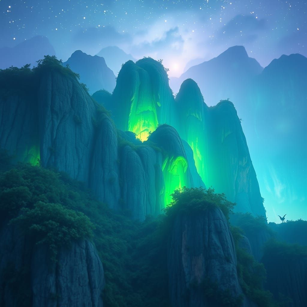 Dreamlike Son Doong Landscape in Cool Blues and Greens