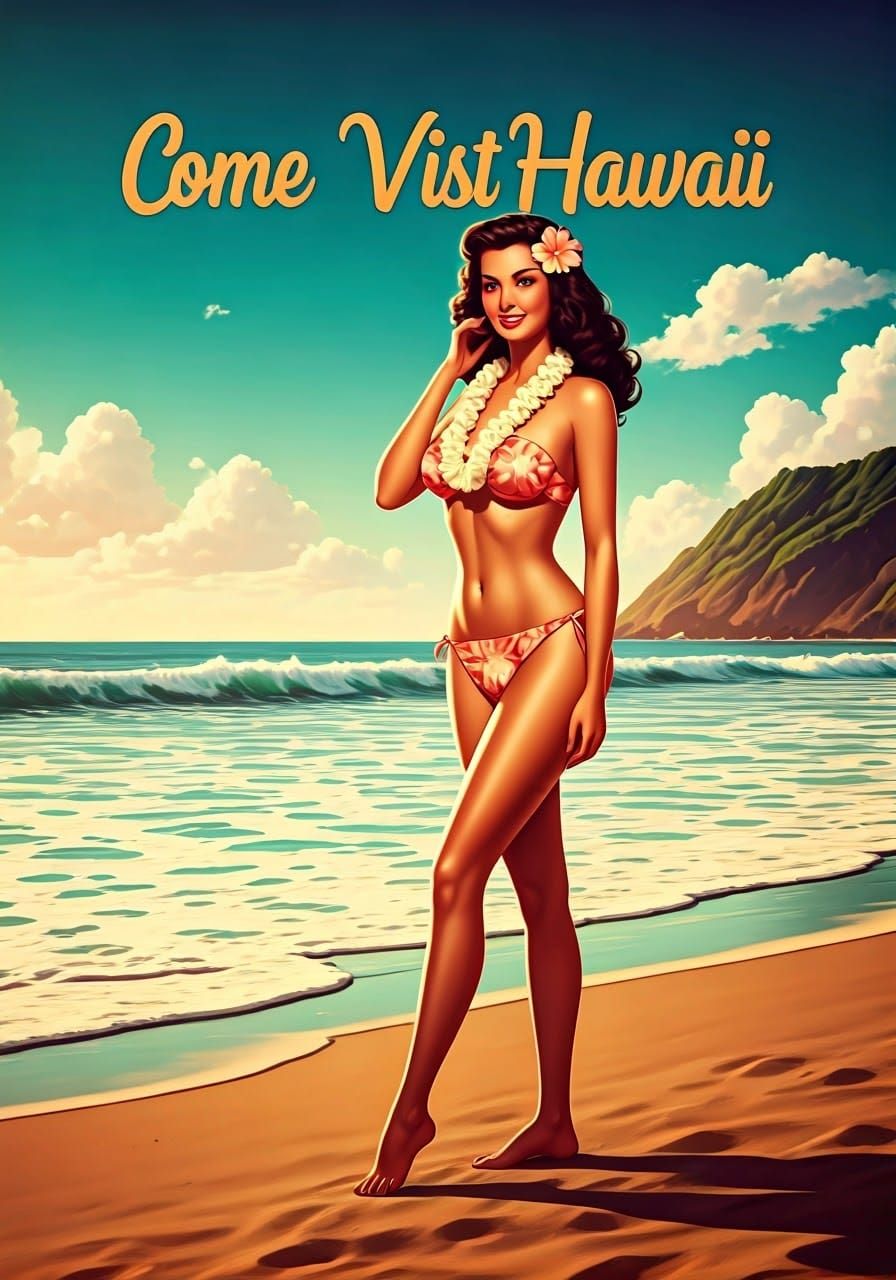 Vintage Hawaiian Pin-Up Vacation Art